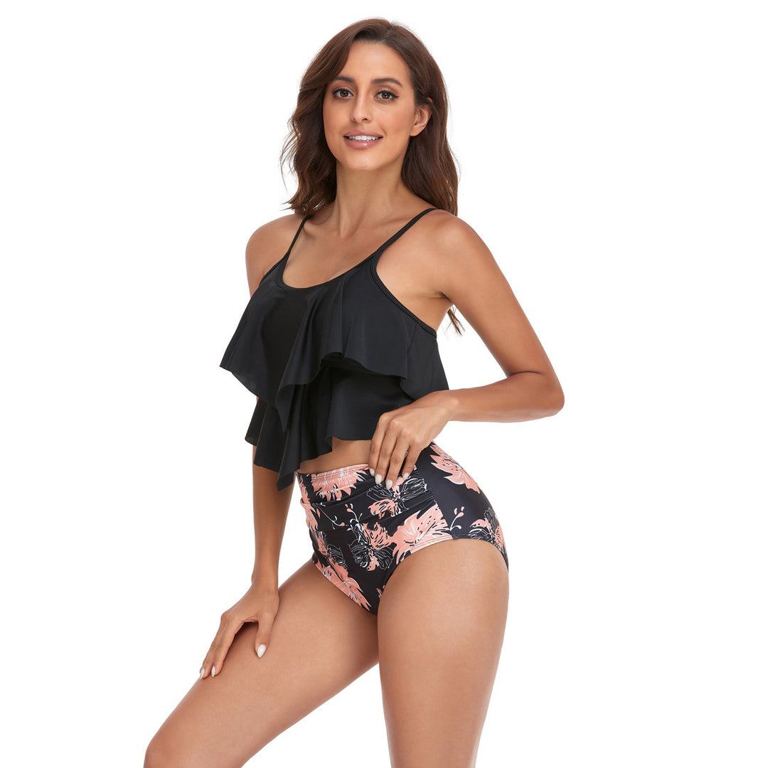 Women's tankini set with flowing ruffle design and figure-hugging bikini bottom Mune Fashion