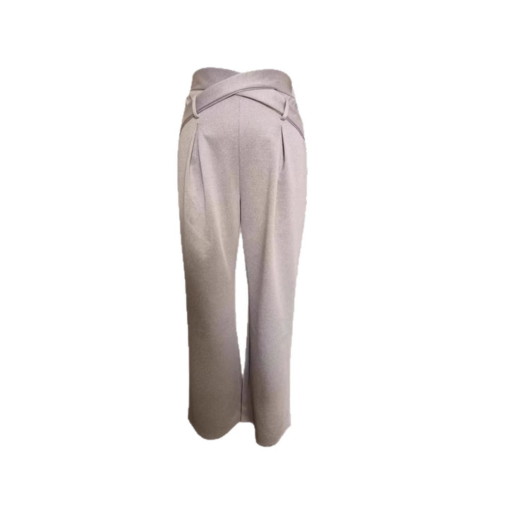 Women's Loose High-Waist Pants with Wrap Waistband, Decorative Belt and Waist Cut Drune
