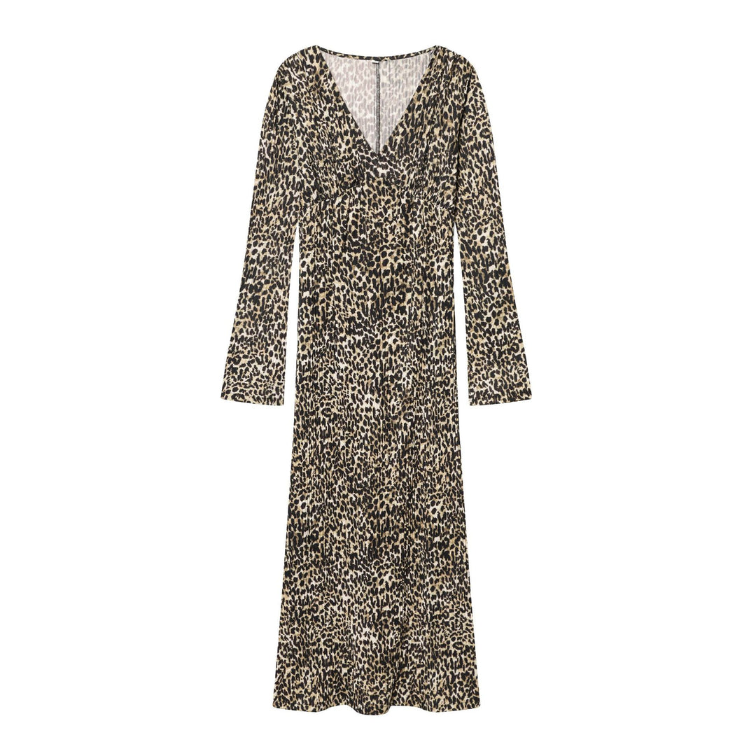 Ladies' pleated midi dress with deep V-neck and tailored empire fit Mune Fashion