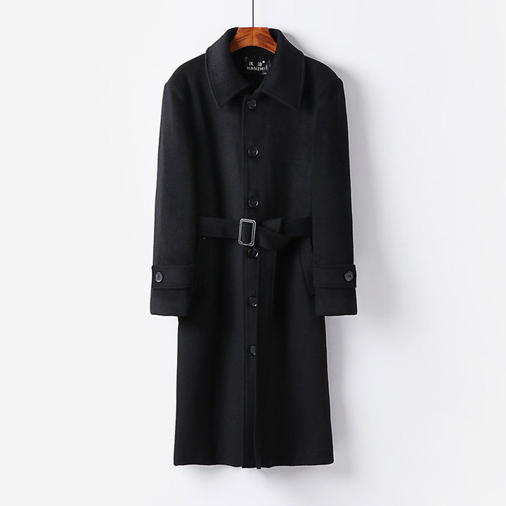 Men's Tailored Wool Blend Coat with Ties and Concealed Button Placket Mune Fashion