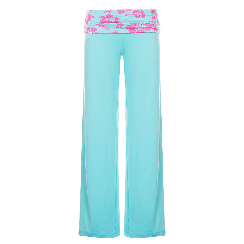 Women's wide yoga palazzo pants with folded waistband and high waist Mune Fashion