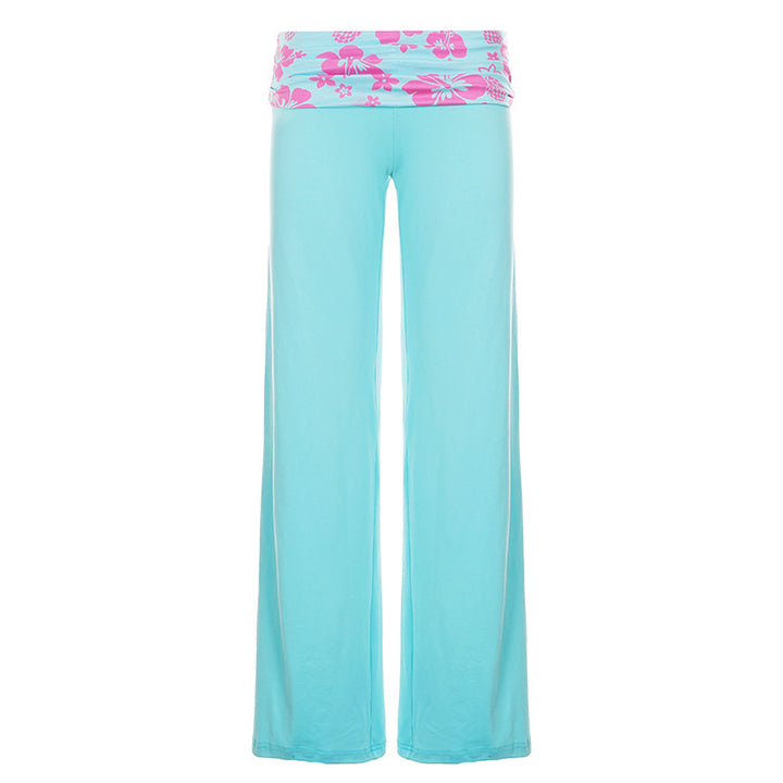 Women's wide yoga palazzo pants with folded waistband and high waist Mune Fashion