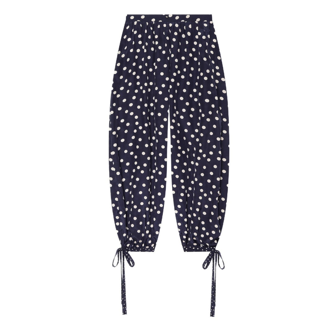 Women's Wide High Waist Pants with Polka Dots, Balloon Legs and Drawstring Tunnel at the Ankle Mune Fashion