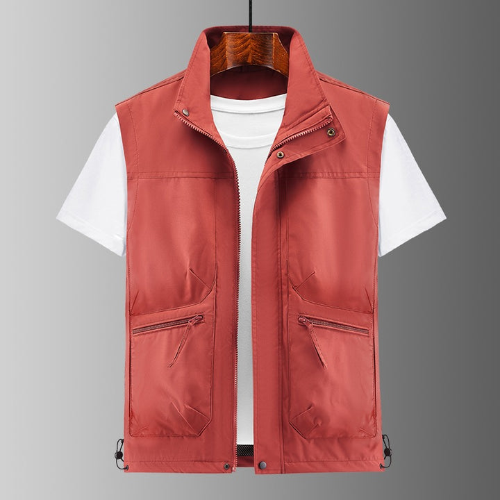 Men's Lightweight Utility Vest with Stand-Up Collar, Zipper Pockets & Adjustable Hem Mune Fashion