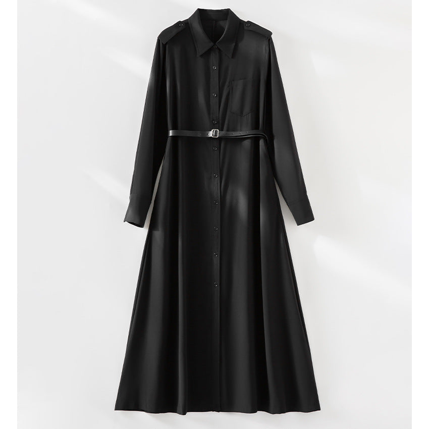 Women's maxi dress as a shirt dress with waist belt and epaulettes Mune Fashion