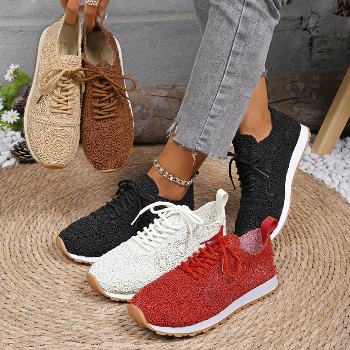 Women's Lightweight Sneakers with Crochet Tip Upper and Contoured Rubber Sole Mune Fashion