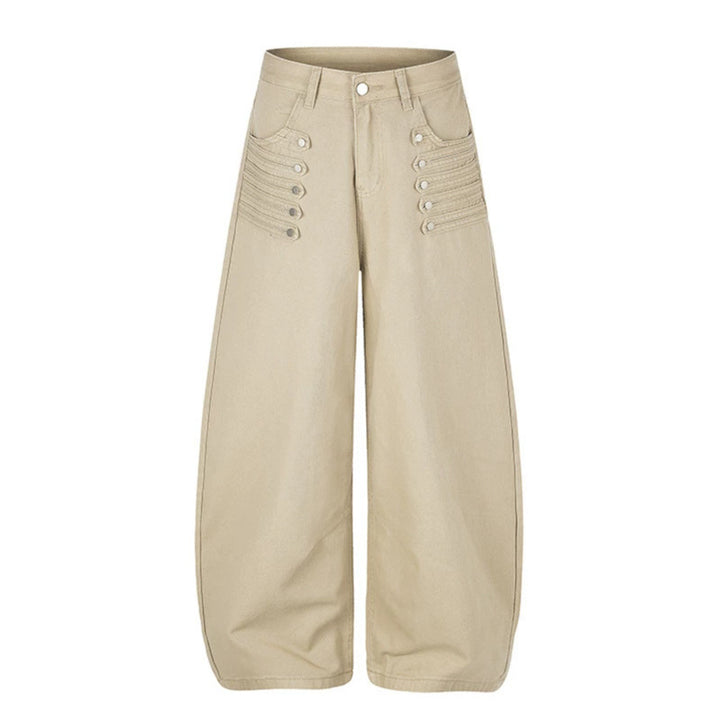 Women High-Cut Palazzo Pants with Wide Balloon Leg and Decorative Button Placket Mune Fashion