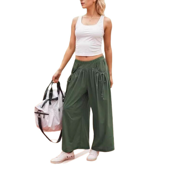 Women's Wide Culotte Pants with Drawstring and Generous Pockets Mune Fashion