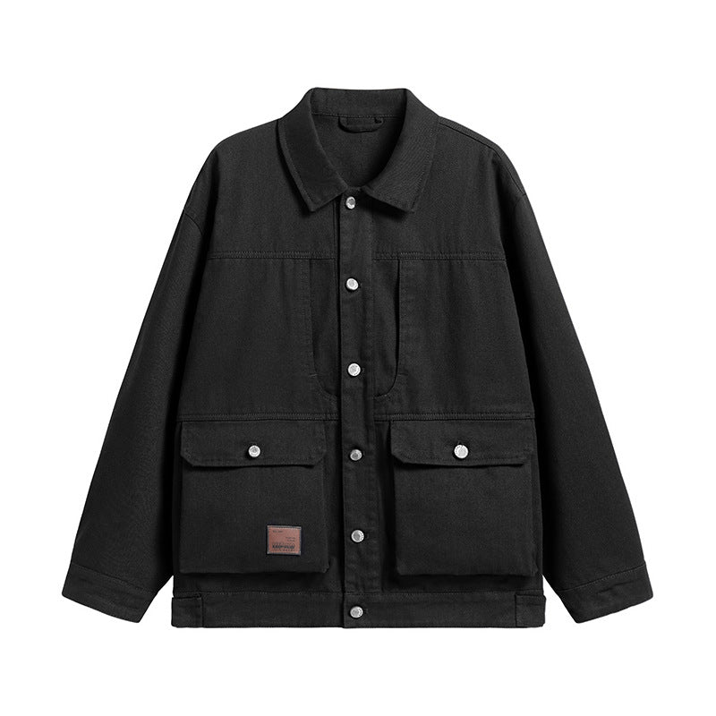 Men's Oversize Canvas Utility Jacket with Applied Multi-Functional Pockets and Snap Button Placket Mune Fashion