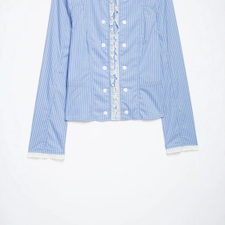 Women's short jacket in blouse style with lace trim and double button placket Mune Fashion