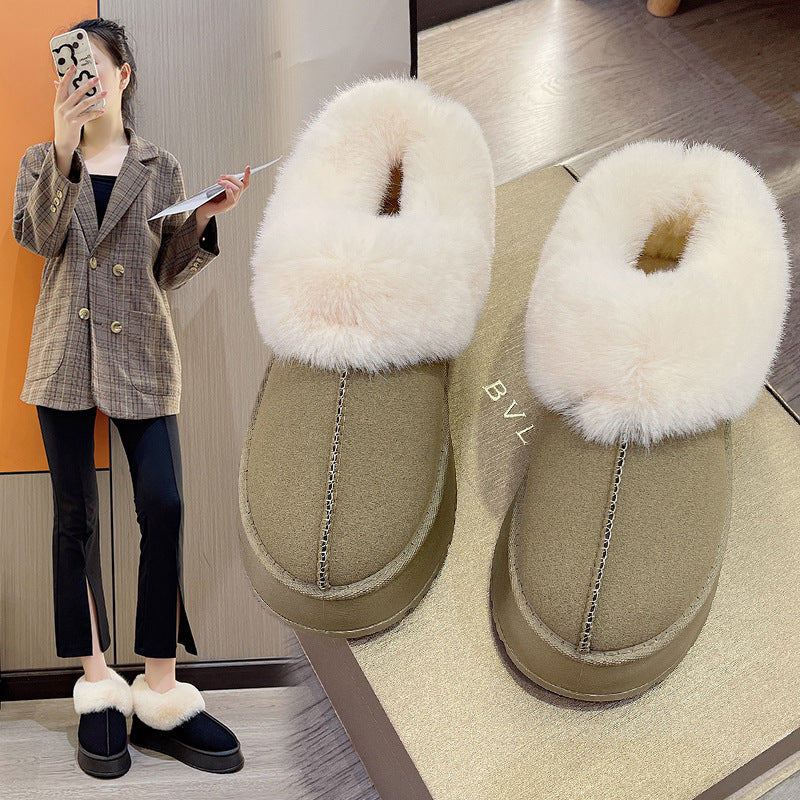 Women Padded Platform Slippers with Fur Collar and Non-Slip Profile Sole Mune Fashion