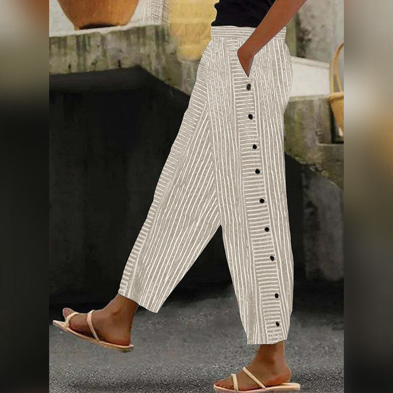 Women's Wide Culotte Pants with Paperbag Waist, Button Placket and Side Pockets Mune Fashion