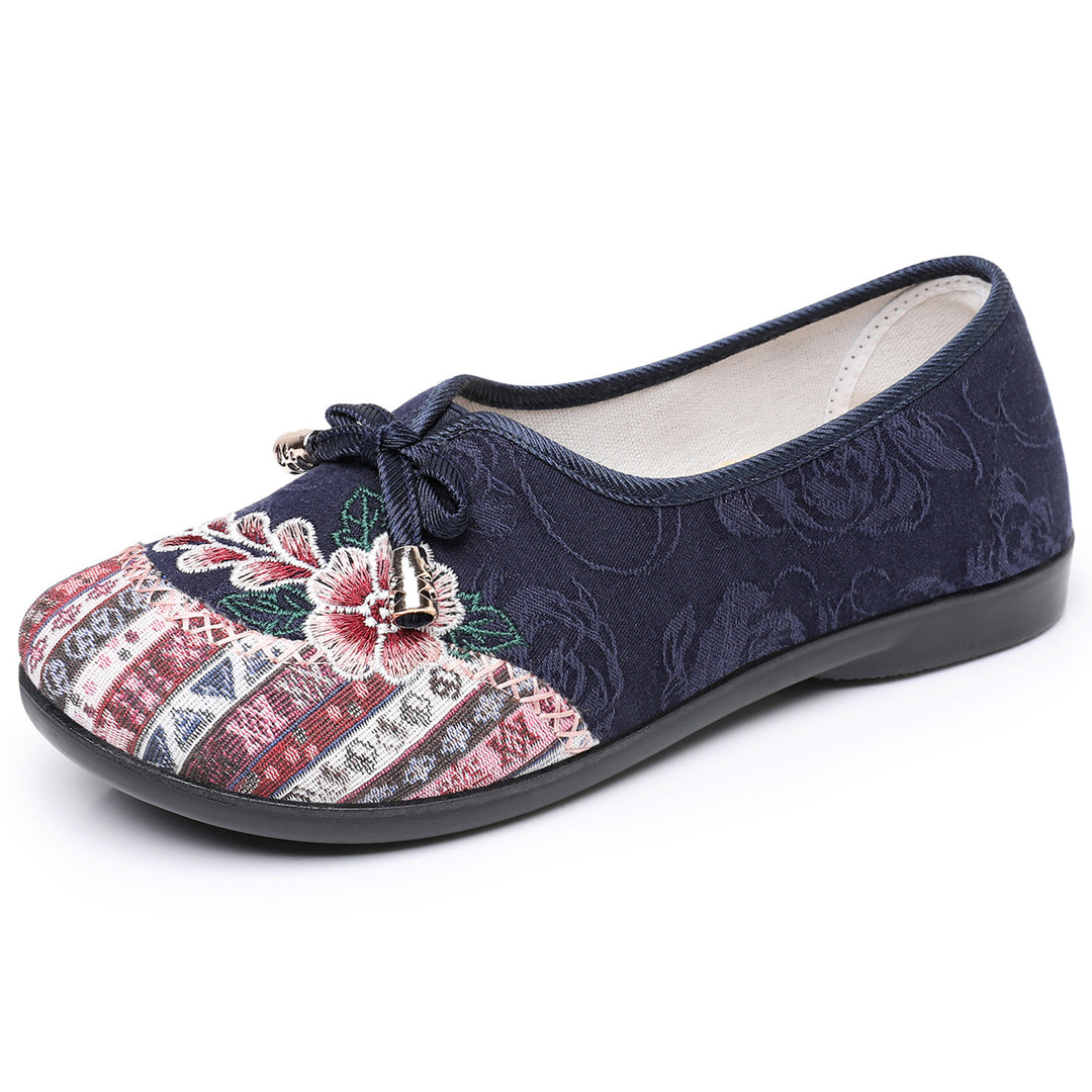 Ladies nan embroidered comfort ballet flats with padded memory footbed and non-slip rubber sole Mune Fashion