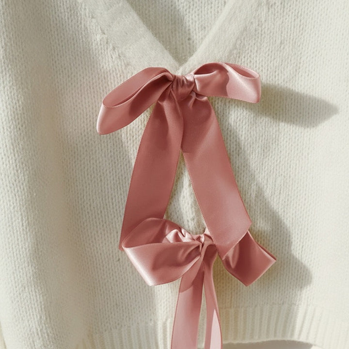 Women Cropped Knit Sweater with Bow Mune Fashion