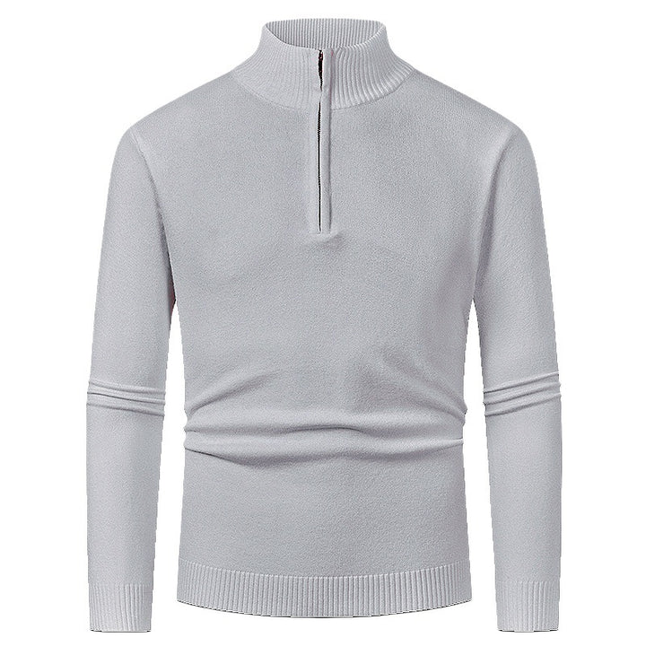 Men's fine knit troyer with half zipper, slim silhouette and contrasting stand-up collar Mune Fashion