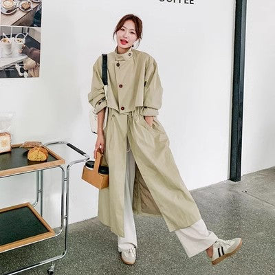 Women Oversize Trench Coat with Cape Back, Drawstring Waist and Wide Sleeves Mune Fashion