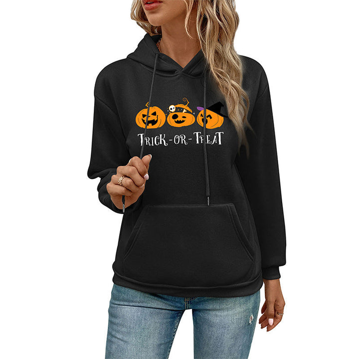 Women's hoodie with Halloween pumpkin print, hood and kangaroo pocket Mune Fashion
