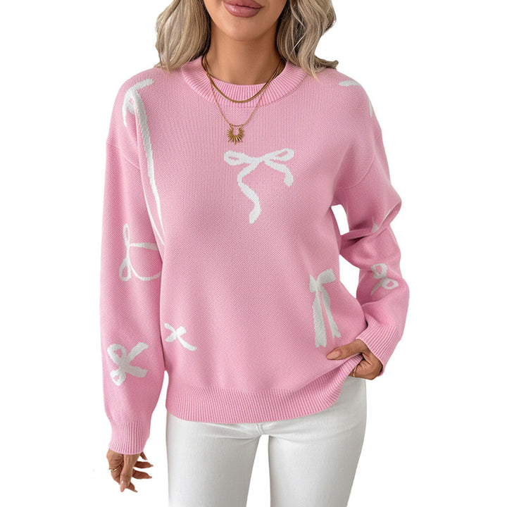 Women Playful Sweater with Bow Patterns Mune Fashion