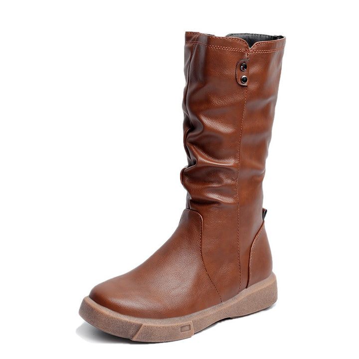 Women's comfortable slouch boots with a knee-high shaft, soft faux leather, and lightweight platform sole Mune Fashion