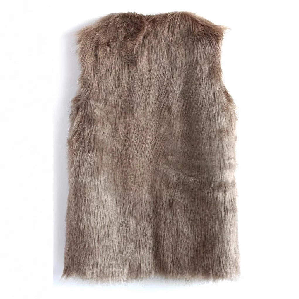 Women's Sleeveless Shaggy Faux Fur Vest with Long Pile and Open Front Mune Fashion