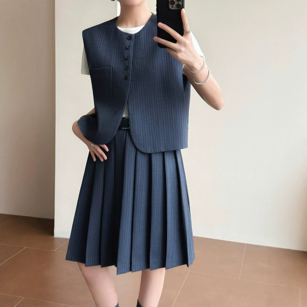 Women Elegant Blazer Vest with Striped Design Mune Fashion