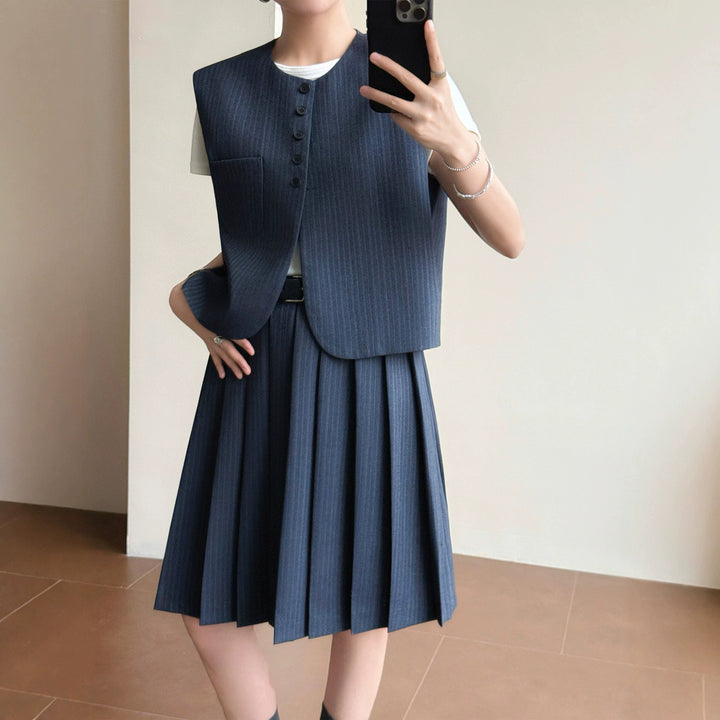 Women Elegant Blazer Vest with Striped Design Mune Fashion