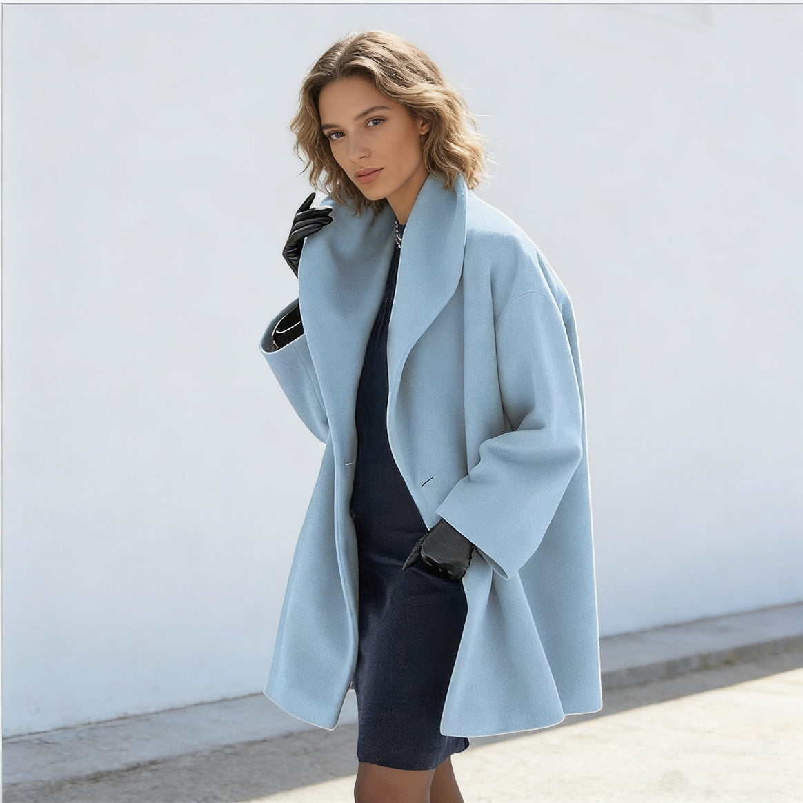 Windproof women's coat with shawl collar