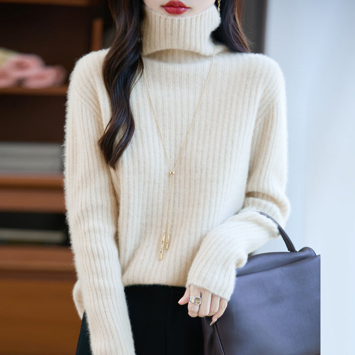 Women's Slim Fine Knit Turtleneck Sweater with Fine Rib Structure and Cashmere-like Feel Mune Fashion