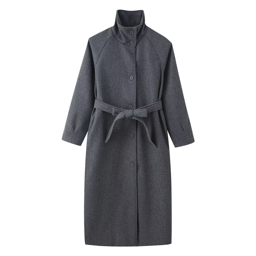 Women’s coat with tie belt, stand-up collar and raglan sleeves Mune Fashion