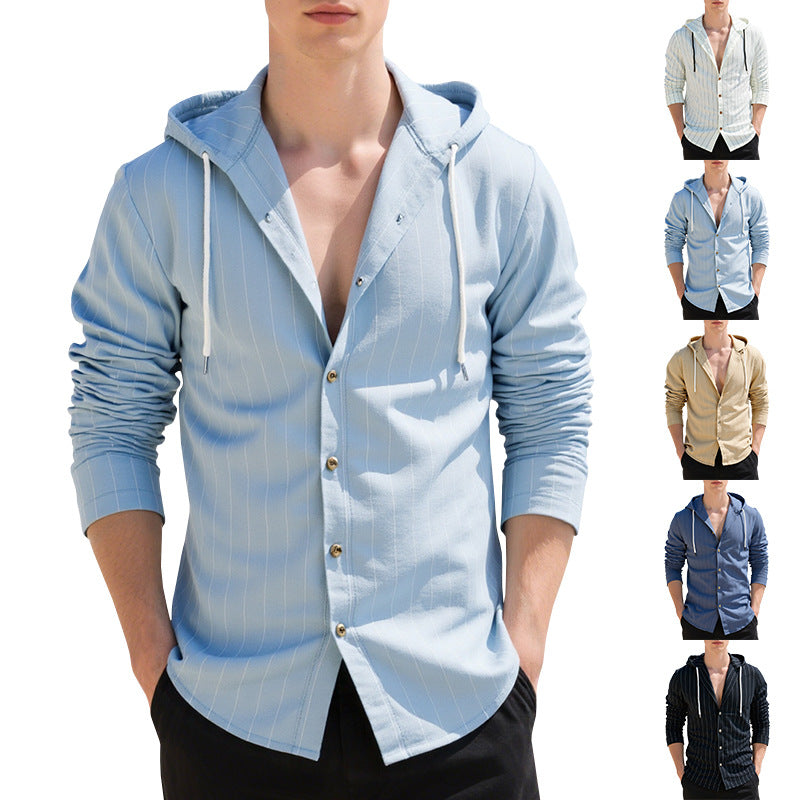 Men's casual hooded shirt with pinstripes and button placket Mune Fashion