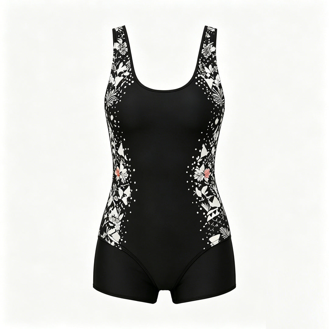 Women's Sporty One-Piece Swimsuit with Floral Design Mune Fashion