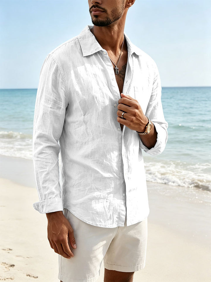 Men's casual linen shirt with long sleeves and chest pocket Mune Fashion