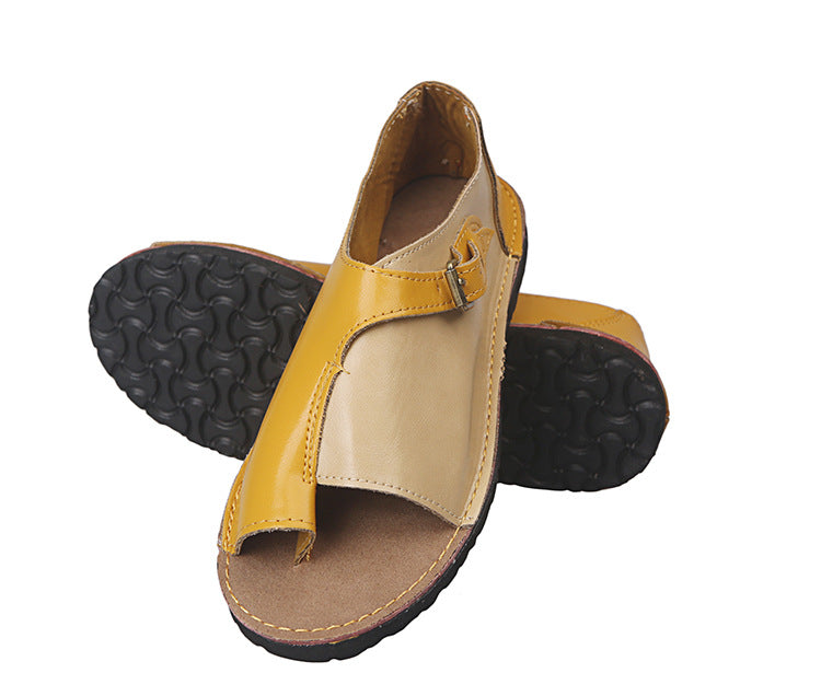 Men's handmade leather sandals with open toe adjustable buckle closure and cushioned comfort insole Mune Fashion