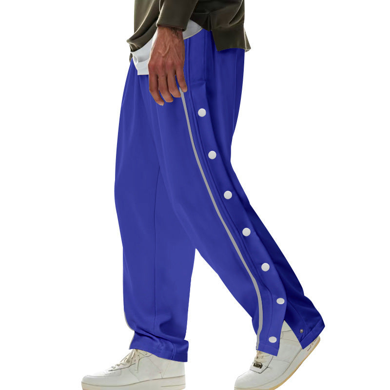 Men's wide training pants with side snap button placket, contrast stripes, elastic waistband, and straight leg Mune Fashion