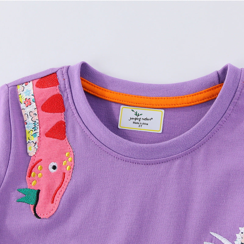 Girl's casual dress with fun dinosaur appliqués Mune Fashion