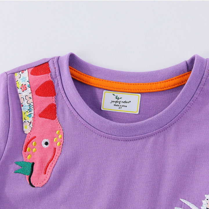 Girl's casual dress with fun dinosaur appliqués Mune Fashion
