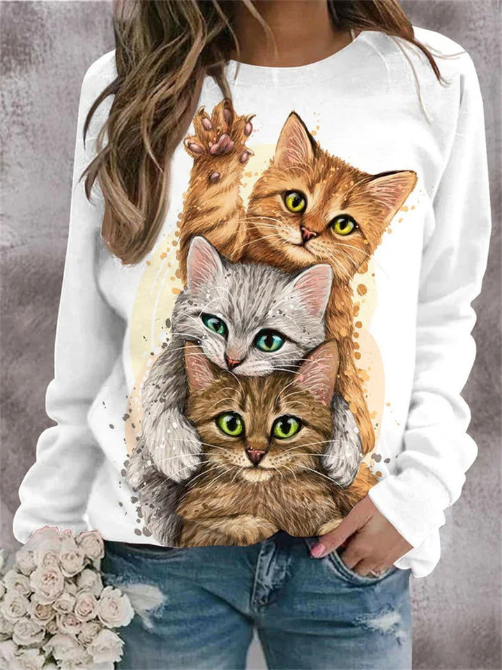 Women Cozy Oversized Fleece Pullover with Large Puppy Photo Print Mune Fashion