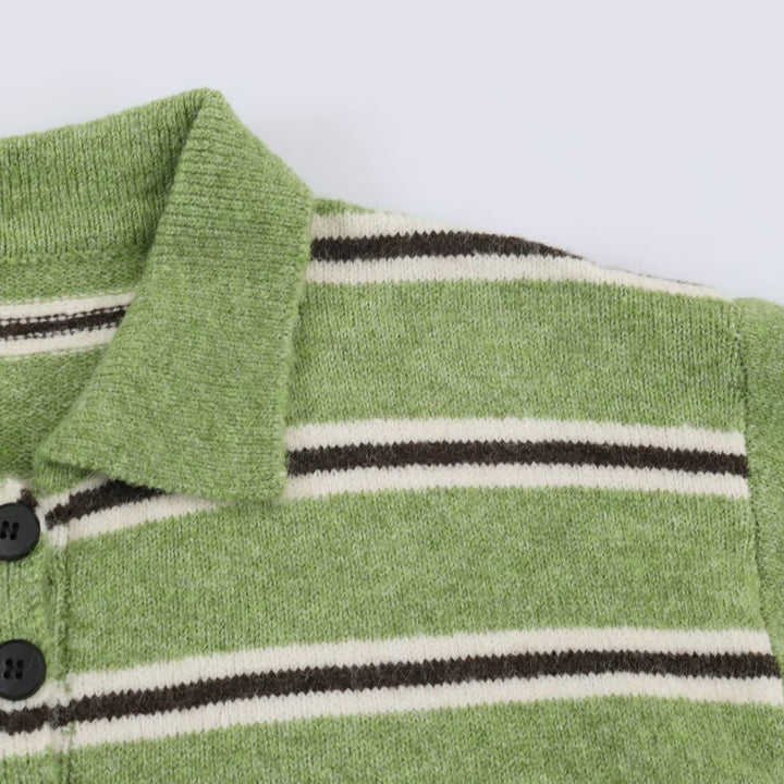 Women's Oversize Polo Sweater with Striped Pattern and Button Placket Mune Fashion