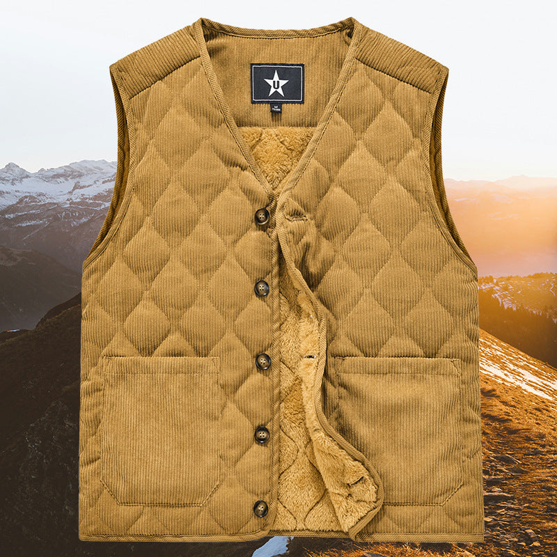 Men's Fashion Cord Waistcoat with Button Placket Mune Fashion