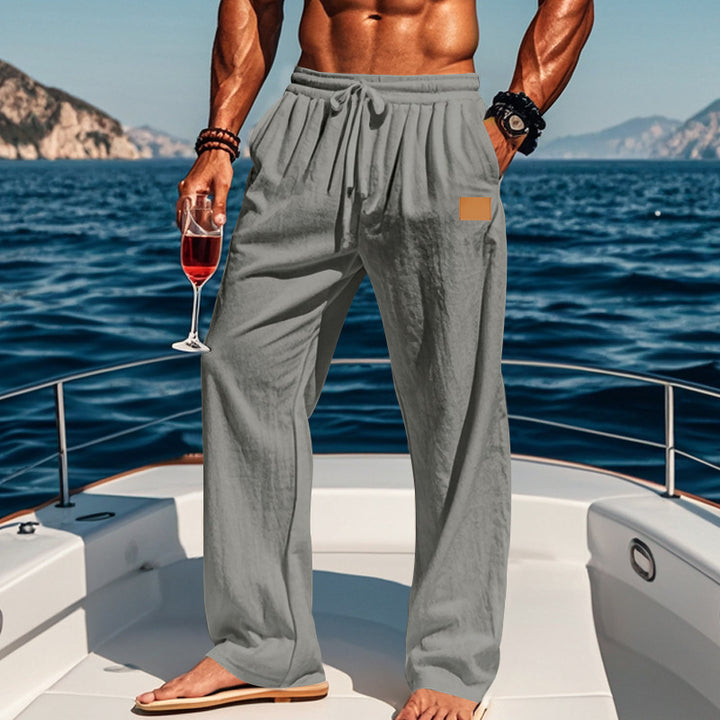 Men's Nan Maritime Linen Casual Pants with Wide Leg, Elastic Drawstring Waistband, and In-seam Pockets Mune Fashion
