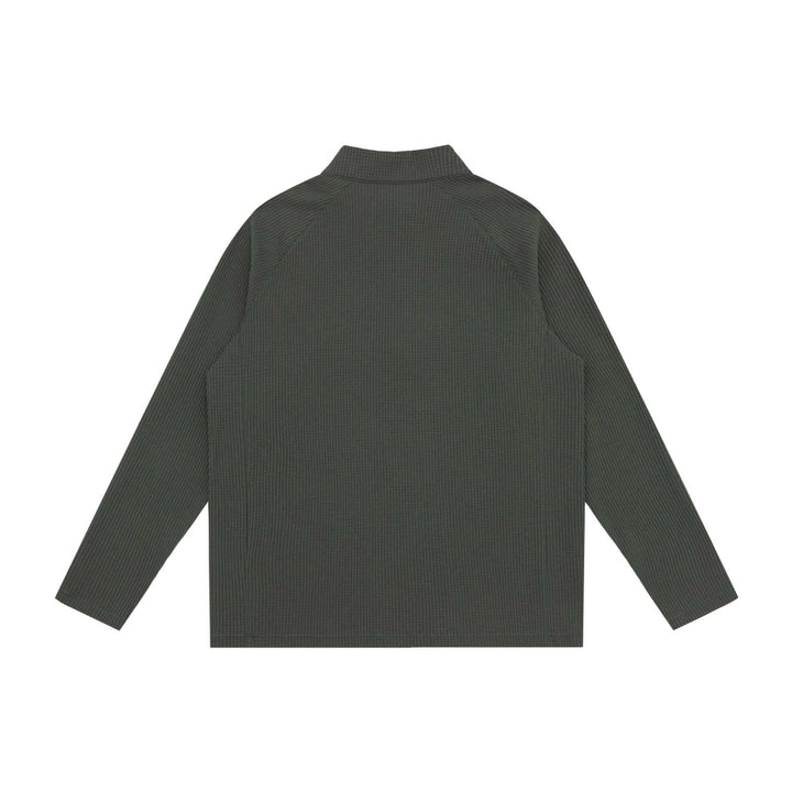 Unisex Waffle Knit Half-Zip Pullover with Troyer Collar and Raglan Sleeves Mune Fashion