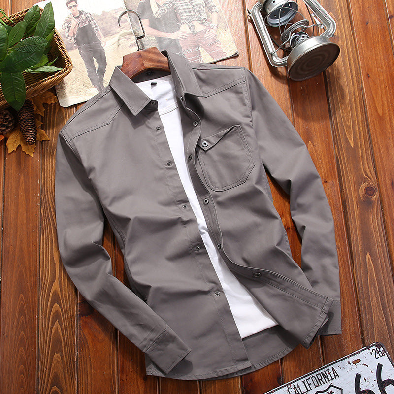Men's Canvas Overshirt in Worker Look with Chest Flap Pocket and Western Seam Detail Mune Fashion