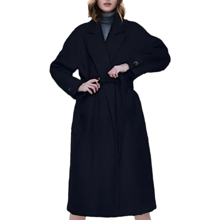 Women's long coat made of wool blend with notch collar and loose fit Mune Fashion