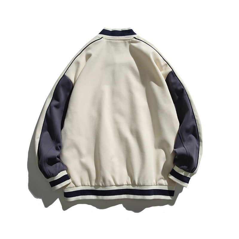 Unisex Boxy College Bomber Jacket with Badge Applications and Contrasting Ribbed Cuffs Mune Fashion