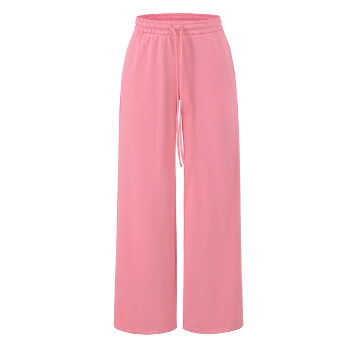 Women's Wide Lounge Pants with High Elastic Waistband and Drawstring Mune Fashion