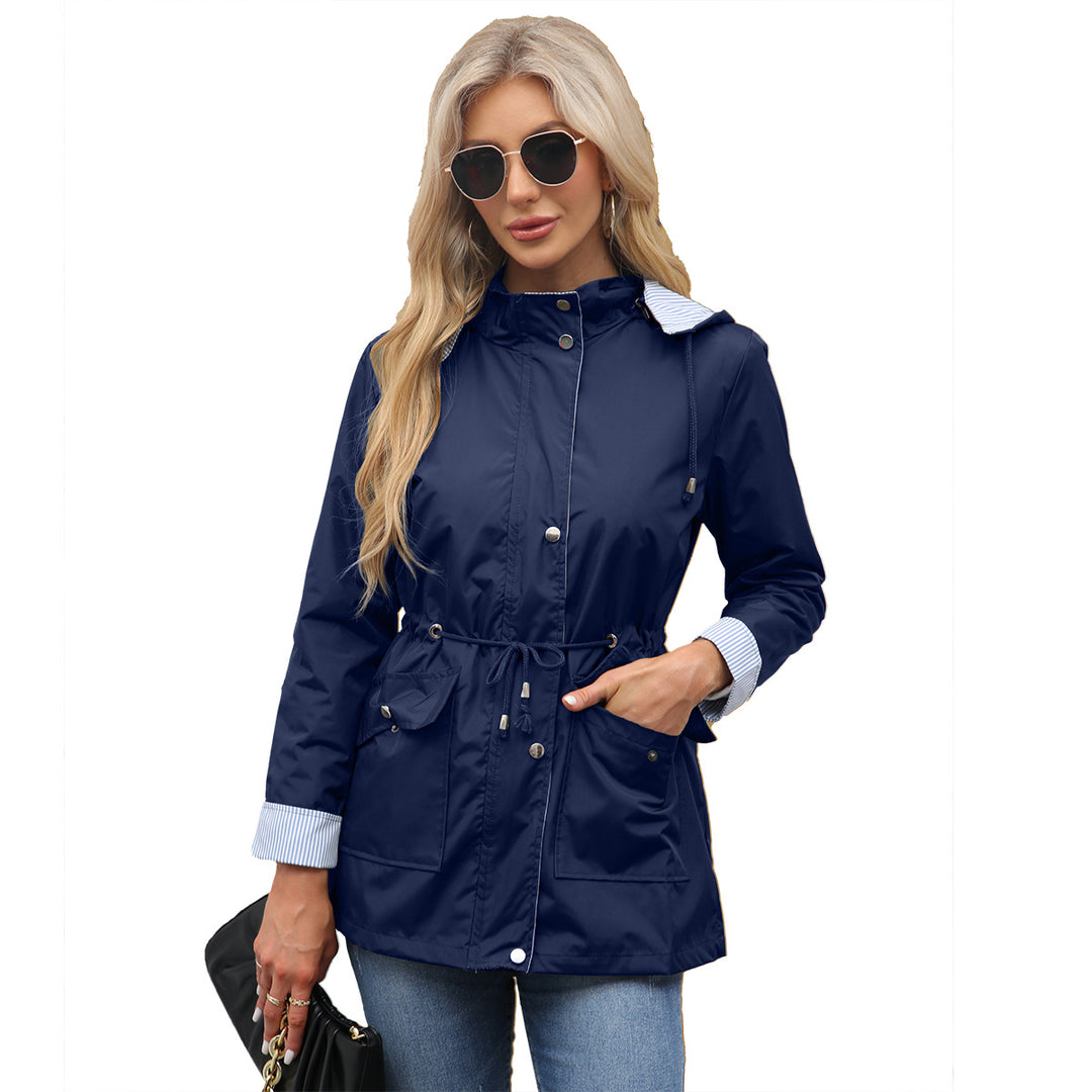 Women's lightweight waterproof rain jacket with hood and waist drawstring Mune Fashion