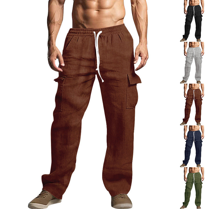 Men's corduroy cargo pants with elastic waistband, drawstring & applied flap pockets Mune Fashion