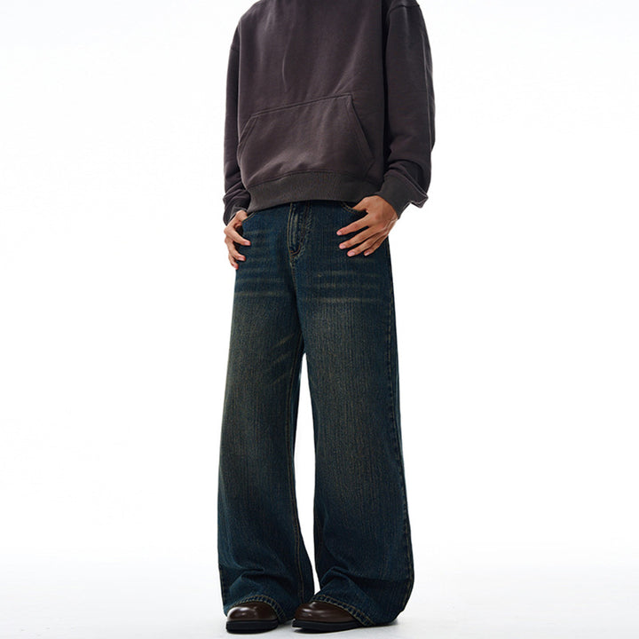 Men's Ultra Wide Denim Palazzo Jeans with Low Rise Waistline and Extended Hem Mune Fashion