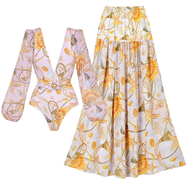 Ladies' Swimsuit and Maxi Skirt Set Mune Fashion
