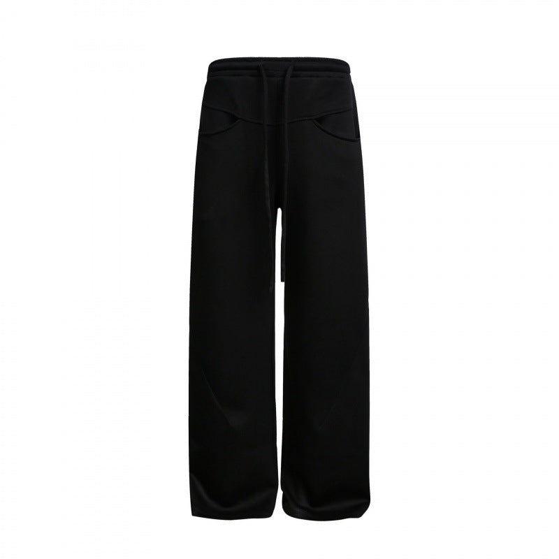 Women's Loose High-Waist Relaxed Sweat Pants with Drawstring and Decorative Seam Lines Mune Fashion
